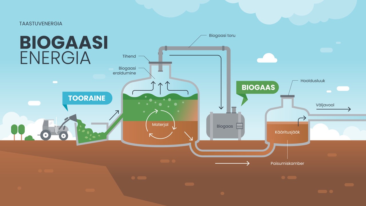 Illustratsioon näitamaks täpsemalt biogaasi tootmist