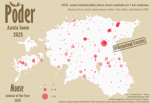 Põdra vaatlused kaardil Põdra vaatlused kaardil