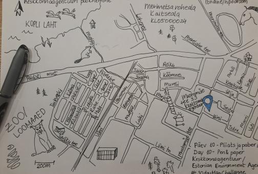 Paberi ja pliiatsiga tehtud kaart