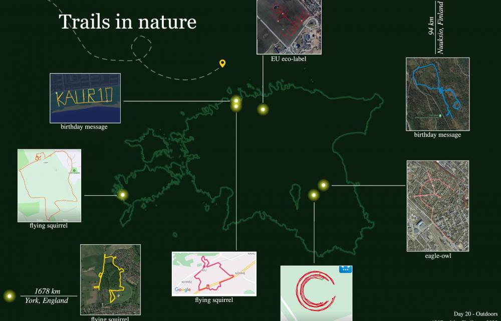 locations in Estonia and Europe where agency's workers drew different pictures in the nature with the help of GPS