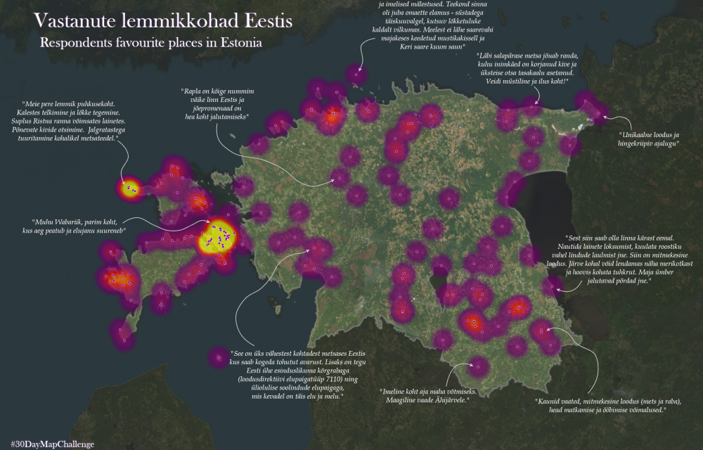 Heatmap küsitlustele vastanud oluliste looduslike kohtade osas