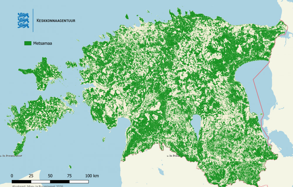 Metsamaski rasterkaart Eesti kaardi taustal